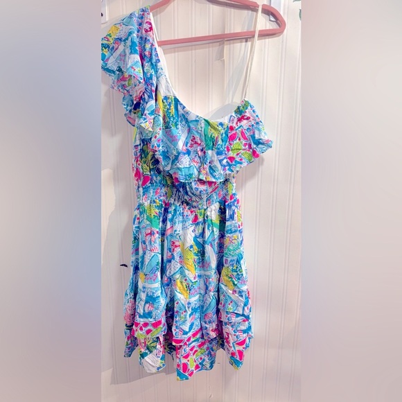 NWT Lilly Pulitzer Addilyn Pop Up  Wish You Were Here One Shoulder Ruffled Dress - Picture 2 of 9
